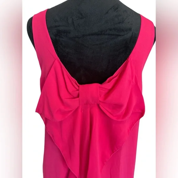 Everly Hot Pink Chiffon Shift Dress Bow Back Detail Party Cocktail Dress Size L - Picture 2 of 11